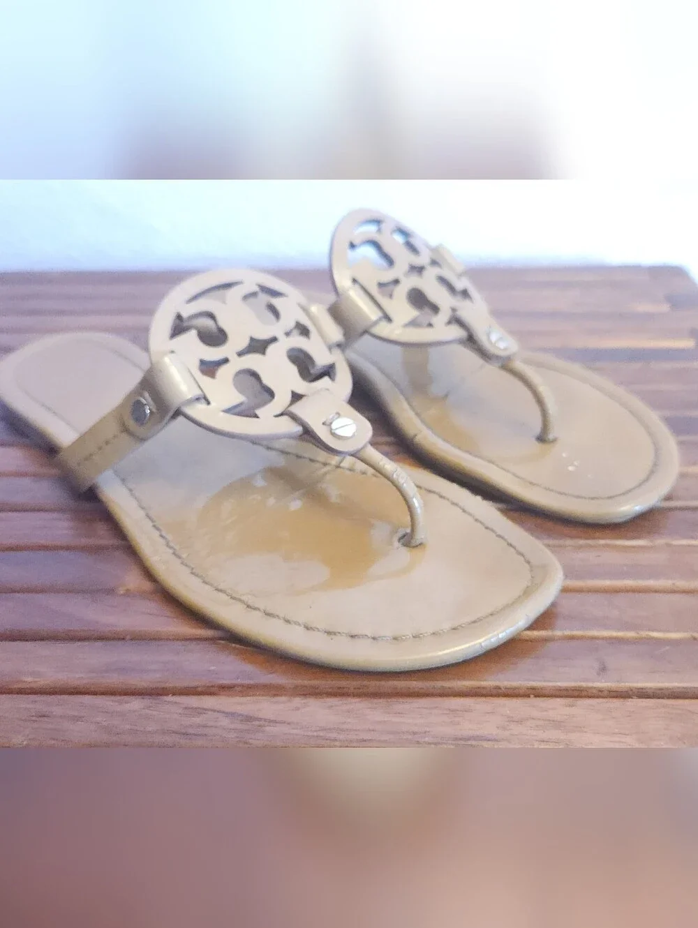 Tory Burch Olive-Tan Logo Thong Sandals